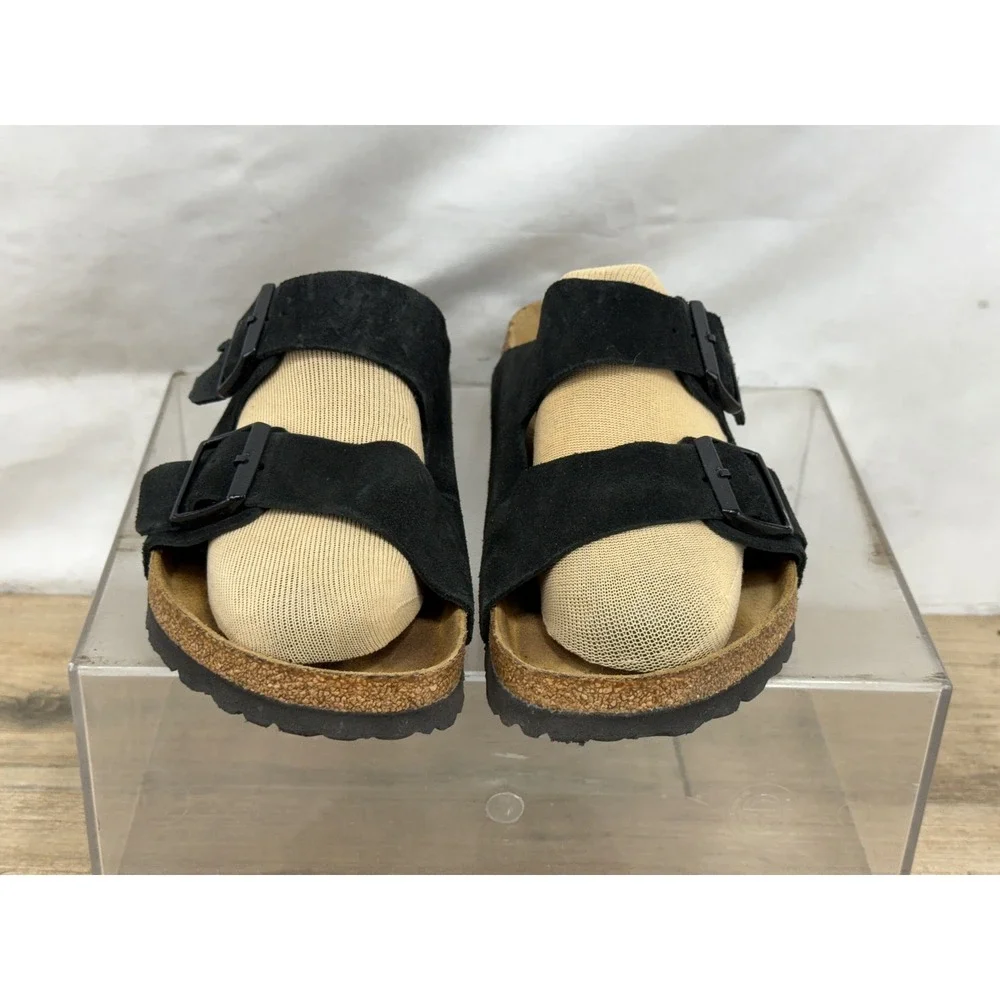 Birkenstock Arizona Soft Footbed Black Suede Leather Sandals Mens 7 Womens 9 40